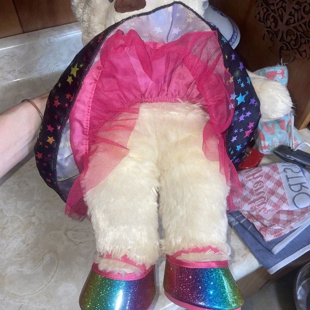 2020 Cream Build‎ A Bear With Black & Pink Star Dress And Glitter Patent Shoes